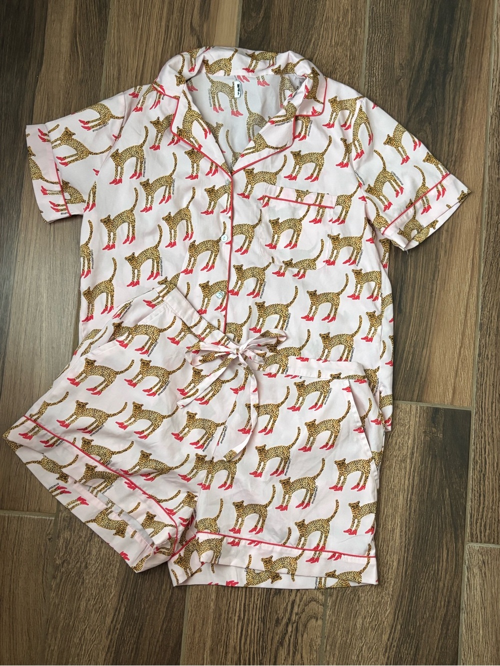Bouffants & Broken Hearts Women’s Pink Cheetah Print Short Pajama Set